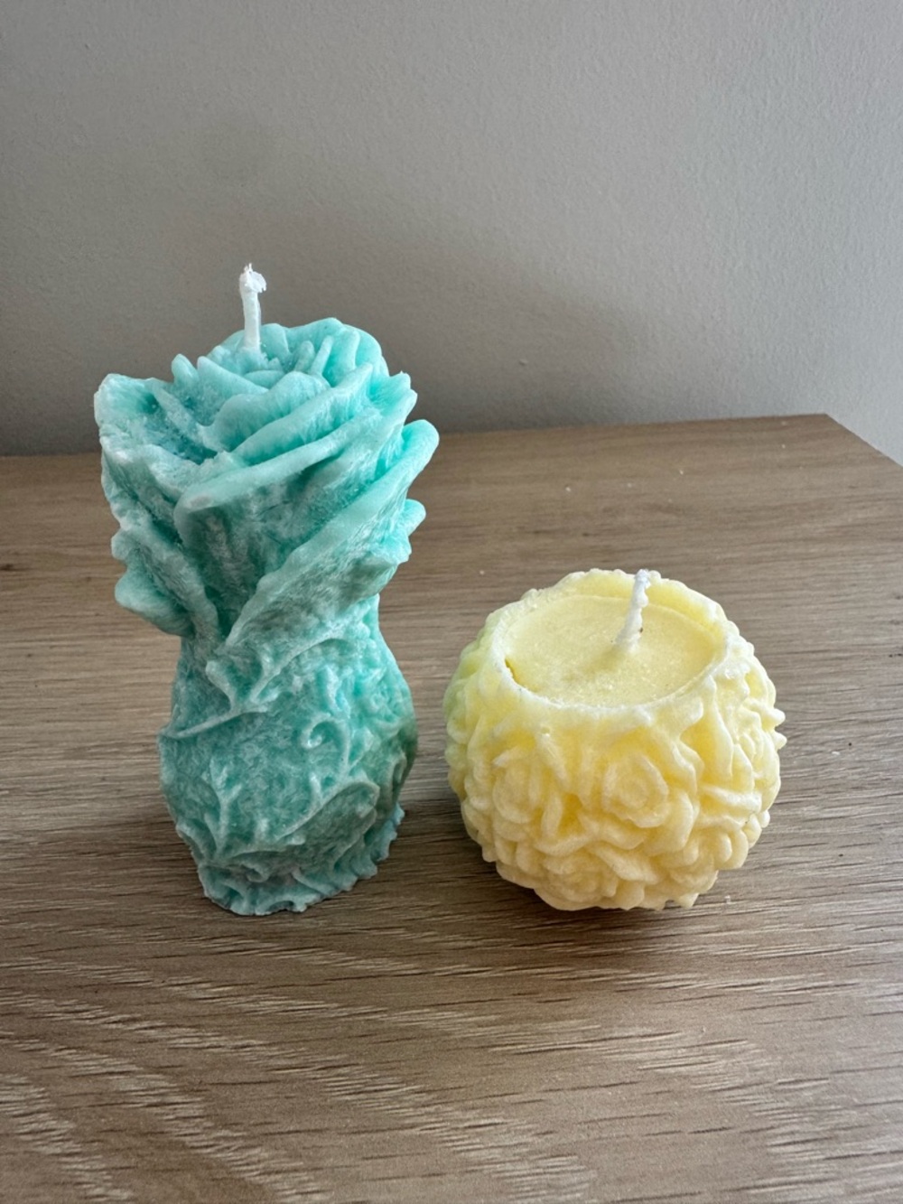 Handcrafted Turquoise Rose Pillar & Floral Ball Decorative Candle Set